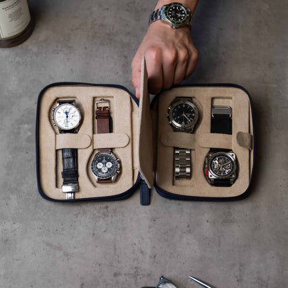 Watch Case For 4 Watches - Navy Blue